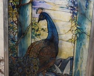 Vintage Glassmasters LC Tiffany peacock window-very collectible!