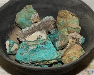 Azurite chunks in vintage pottery bowl-all inclusive