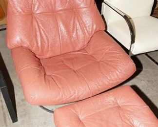Mid century mauve easy chair with ottoman-perhaps an Ekorne stressless?