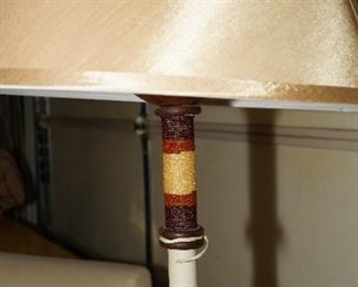 Native American beaded wrought iron table lamp x 2