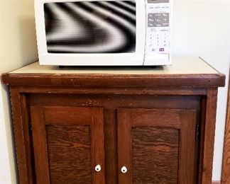 Vintage cabinet, Sharp microwave & new scale w/box