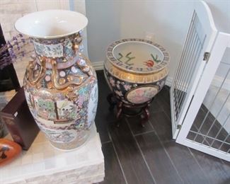 Large Asian vase/urn, Asian "fishbowl" urn or planter w/ stand