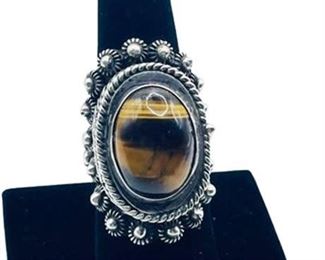 Lot 010
Signed Taxco Jesus Tiger Eye Silver Poison Ring