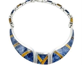 Lot 024
Taxco Vintage Sterling Silver Lapis And Tiger Eye Signed Collar Necklace