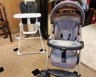 Several pieces of baby furniture!  Stroller, high chair....