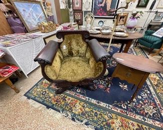 nice old king's chair grand style ---565.00 , side table and rug all for new home