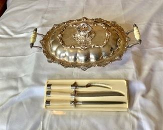  Silver Plated Serving Trays and Knives
