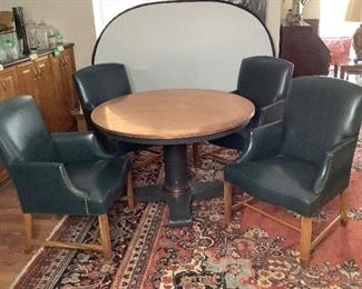  Copper Top Table and Leather Chairs
