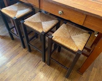 Handcrafted island with stools, the heart pine came out of Darryl's restaurant in Knoxville.  A beautiful piece of furniture that can fit in a small kitchen