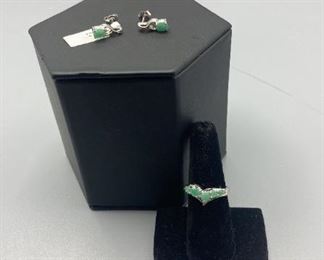 Emerald Sterling Silver Earrings and Ring