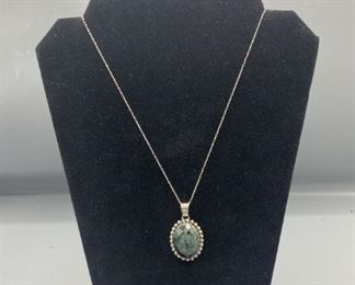 Emerald Stone Pendant with a 18 Sterling Silver Chain