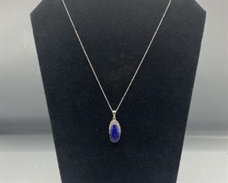 Lapis Lazuli and Topaz Stone Pendant with Sterling Silver 18 Chain