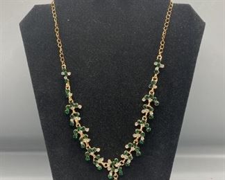 Beautiful Green Rhinestone Necklace and Earrings