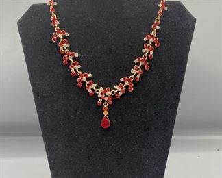 Beautiful Red Rhinestone Necklace and Earrings