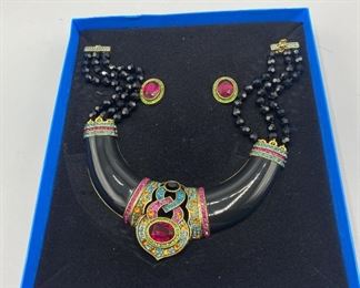 Bold Pink and Black Statement Necklace and Earrings