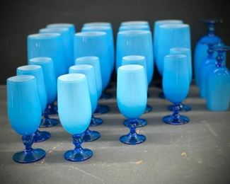 401 Cerulean Vintage Carlo Moretti Blue and White Encased Goblets Set