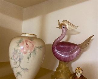 Murano glass swan, Lenox jar, angel.