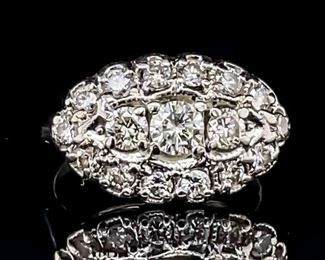 0.70 Carat Diamond VS Clarity Marquise Cluster Antique Style Princess Estate Ring in 14k White Gold