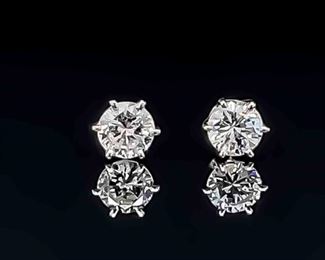 0.75 Carat Diamond Round Solitaire Classic 6-Prong Stud Earrings in 14k White Gold
