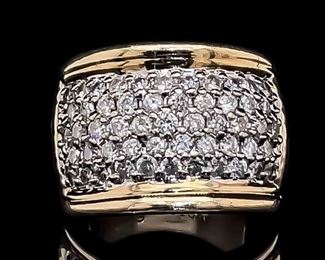 Large 1.50 Carat Diamond Pave Cluster Wide Band Estate Dome Ring in Yellow Gold