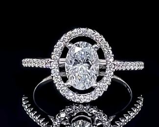 1.10ctw. Engagement Ring w/ Oval Diamond Floating in New 18k White Gold Halo; NO RESERVE