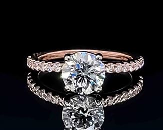 1.52 Carat Diamond Round Solitaire Pave Ring in 14k Rose Gold