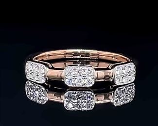 BRAND NEW! 0.20 Carat Diamond Station Cluster Stacking Ring in 14k Rose & White Two-Tone Gold
