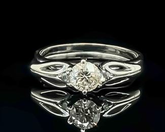 0.78 Carat Diamond Bridal Engagement Ring/Ring Guard 2-Piece Wedding Set in White Gold