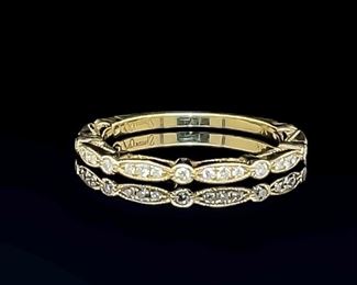 SHANE CO. Designer Diamond Marquise/Leaf & Bezel Pave Slim Stacking Wedding Ring in 14k Yellow Gold