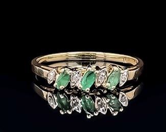 Natural Emerald & Diamond Marquise Anniversary/Wedding Ring in Yellow Gold
