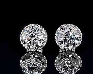 BRAND NEW! 2.49 CARAT Round Diamond Solitaire Hidden Halo 3-Prong Martini Stud Earrings in 14k White Gold