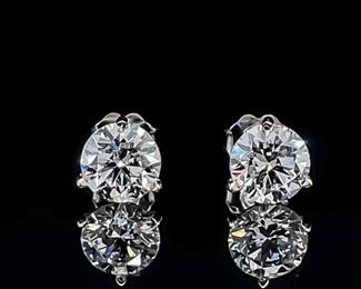 BRAND NEW! 2.77 CARAT Diamond Round Solitaire Stud 3-Prong Martini Earrings in White Gold