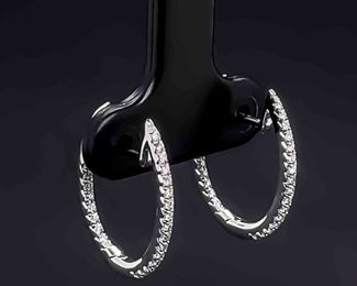 Diamond Inside Out Hoop Earrings in 14k White Gold