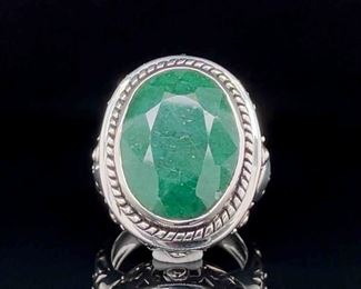 10+ CARAT Natural Emerald Oval Textured Engraved Statement Estate Ring