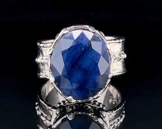 Dramatic 6++ Carat Natural Blue Sapphire Solitaire Bezel Statement Estate Ring