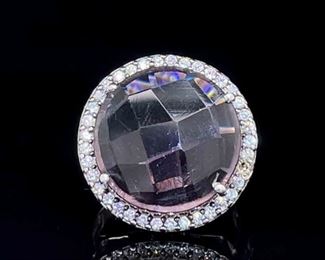 Simulated Purple Amethyst Round Faceted Solitaire Estate Ring