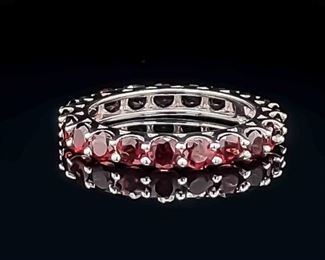 Shared Prong Red Garnet Eternity Band Stacking Estate Ring