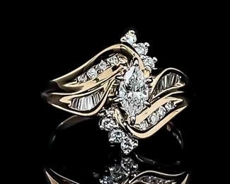 0.70 Carat Marquise Diamond VS Clarity/G-H Color Cluster Wedding Engagement Ring in 14k Yellow Gold