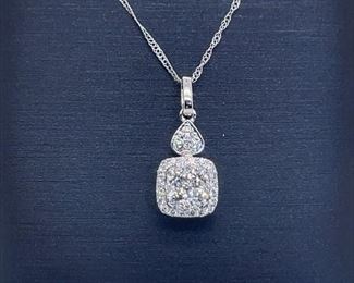 Diamond Halo Pendant Necklace in 14k White Gold