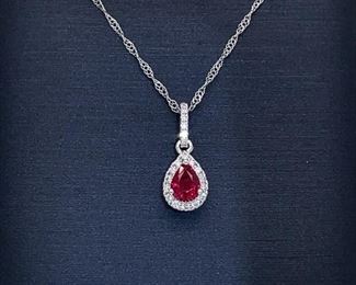 Very Fine Ruby and Diamond Pendant in 14k White Gold