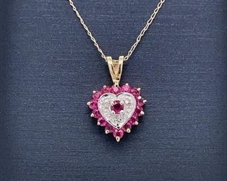Ruby and Diamond Estate Pendant in 14k Yellow Gold