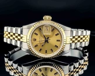 Rolex Date 69173 in 18k Yellow Gold and Stainless Steel; Golden/Champagne Dial