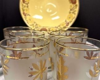 MCM Libbey Golden Foliage Highball Glasses 7 and Taylor Smith and Taylor Co. Bowl