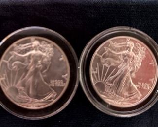 1991 and 1997 One Ounce Fine Silver Dollars in Protective Plastic Case