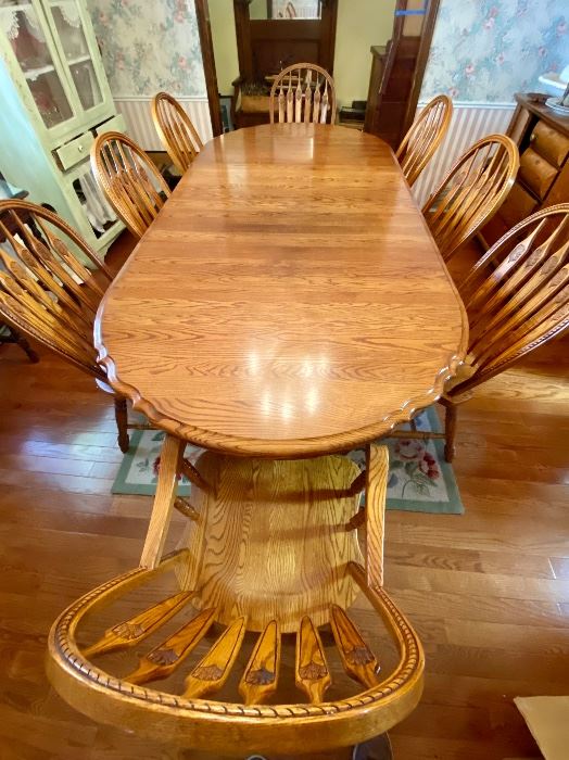Large Country Oak Dining Table - 8 Chairs