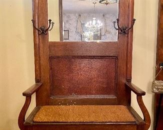 Antique Hall Tree with Chest/Mirror