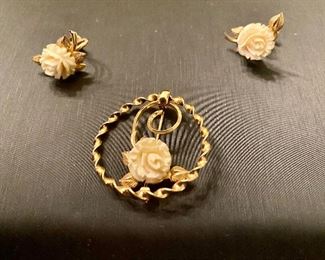 Vintage Ear Ring Pendant Set - Gold Filled