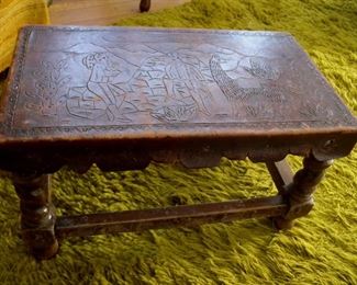 Small Leather Top Foot Stool 