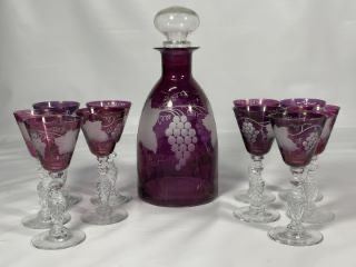 Vintage Cut to Clear Decanter and glasses