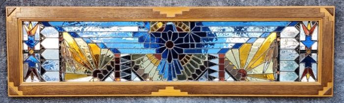 Wonderful Mirrored Stained Glass Carved Frame Window 